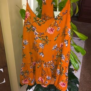 Orange, floral blouse; Newburyport Kustom; large